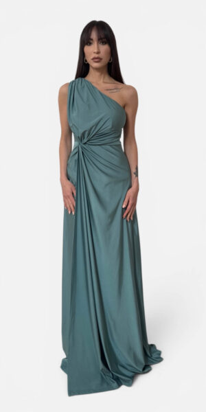 VESTITO MAXI MONOSPALLA COLOR ACQUA MARINA
