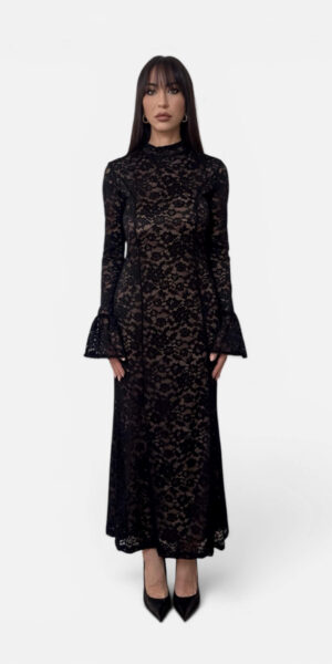 VESTITO MAXI IN PIZZO NERO