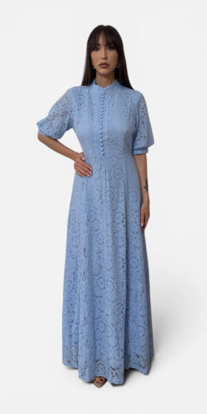 VESTITO MAXI IN PIZZO COLOR CIELO